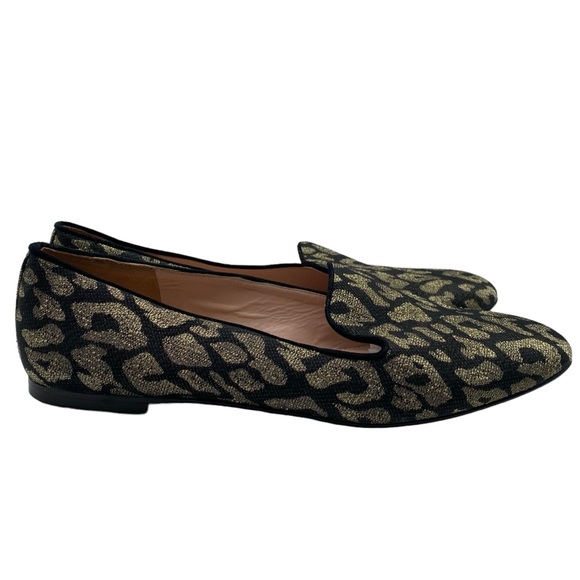 J. Crew Womens Shoes Smoking Flats Size 8 Black Gold Slip On Feminine Chic - Picture 3 of 13